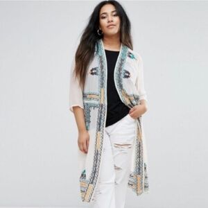 River Island Embroidered Kimono with Teal and Yellow Accents